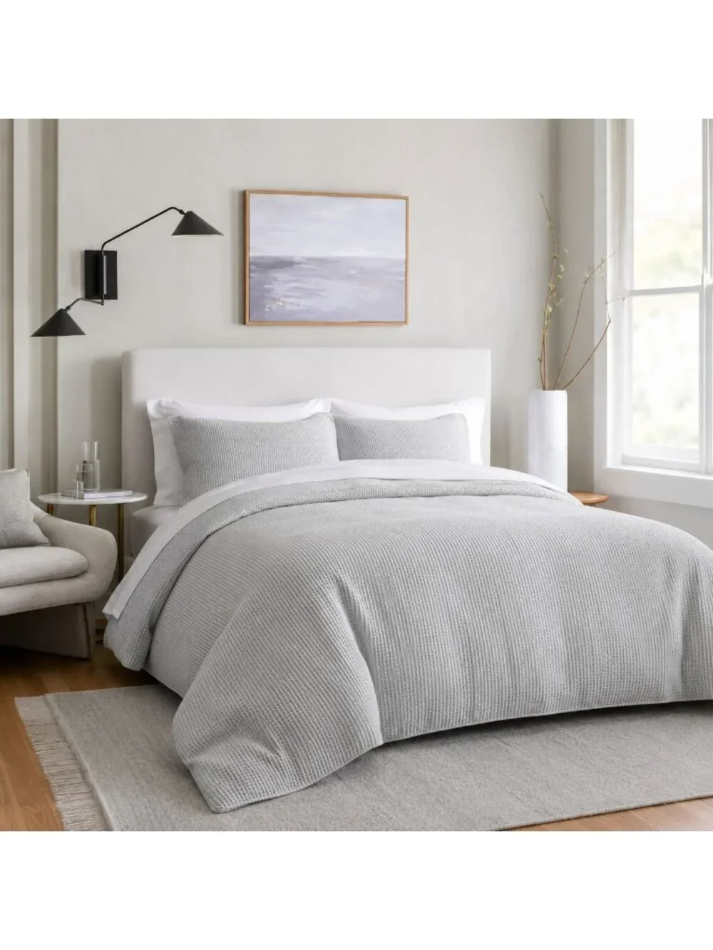 S17 | Quince Organic Luxe Honeycomb Duvet Cover Set Full Queen Light Grey NWT